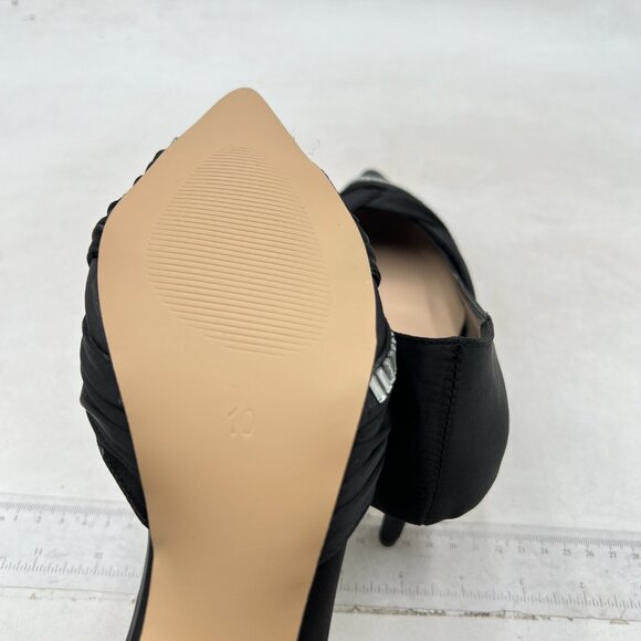 FSJ Women Low Kitten Heels Pointed Toe Slip on Pumps D'Orsay Pleated Satin Black - Picture 6 of 8